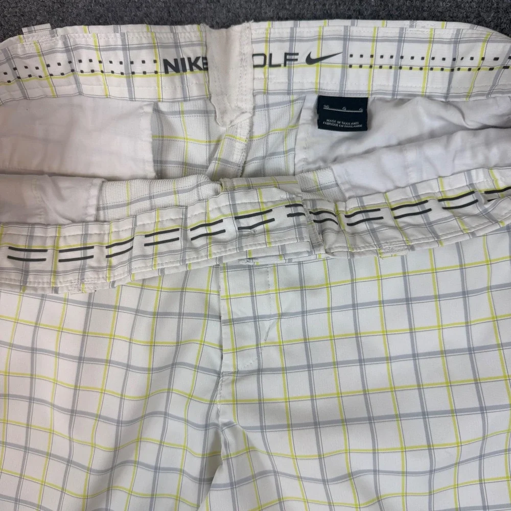 Nike Golf Mens 36 Plaid Shorts White Grey Yellow Performance Stretch